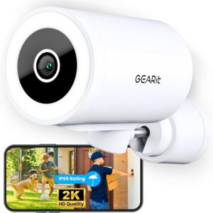 GEARit Cameras for Home Security - Outdoor Camera with Clear 2K HD Video - IP65 Weatherproof, Motion Detection & Tracking Home Security Camera w/Color Night Vision - 2-Way Audio Surveillance Camera