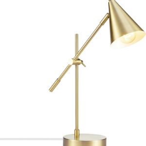 GLOBE Electric x Novogratz 52887 18" Desk Lamp, Matte Brass Finish, Adjustable Height, Balance Arm, Rotary Switch on Shade, Modern Lighting for Bedroom or Office, E26 Base 50W Bulb