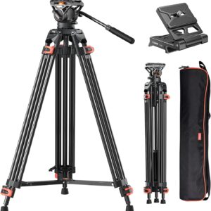 Heavy Duty Tripod Professional Video Tripod Aluminium 72inch with 360 Degree Fluid Head for Canon Nikon DSLR Camcorder Cameras Spotting Scopes