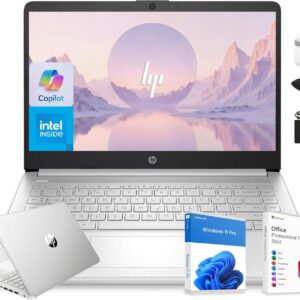 HP 14” Flagship Laptop 2025 AI-Powered Computer, Office Lifetime, Student Business, 4-Core Intel CPU, 16GB RAM 628GB Storage (128GB UFS+ 500GB Ext), Long Battery HubxcelAccessory Win 11 Pro Silver
