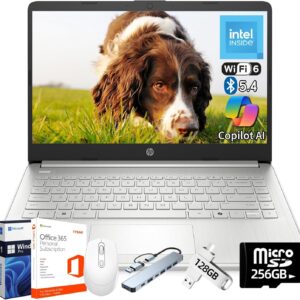 HP 2025 14" Laptop Computer, Intel N150, 16 GB RAM, 512 GB Storage(128GB eMMC + 128GB UFS + 256GB MSD), Copilot AI, Wi-Fi 6, BT 5.4, HD Cam, 1 Year Office 365, Windows 11 Pro, Accessories, Silver
