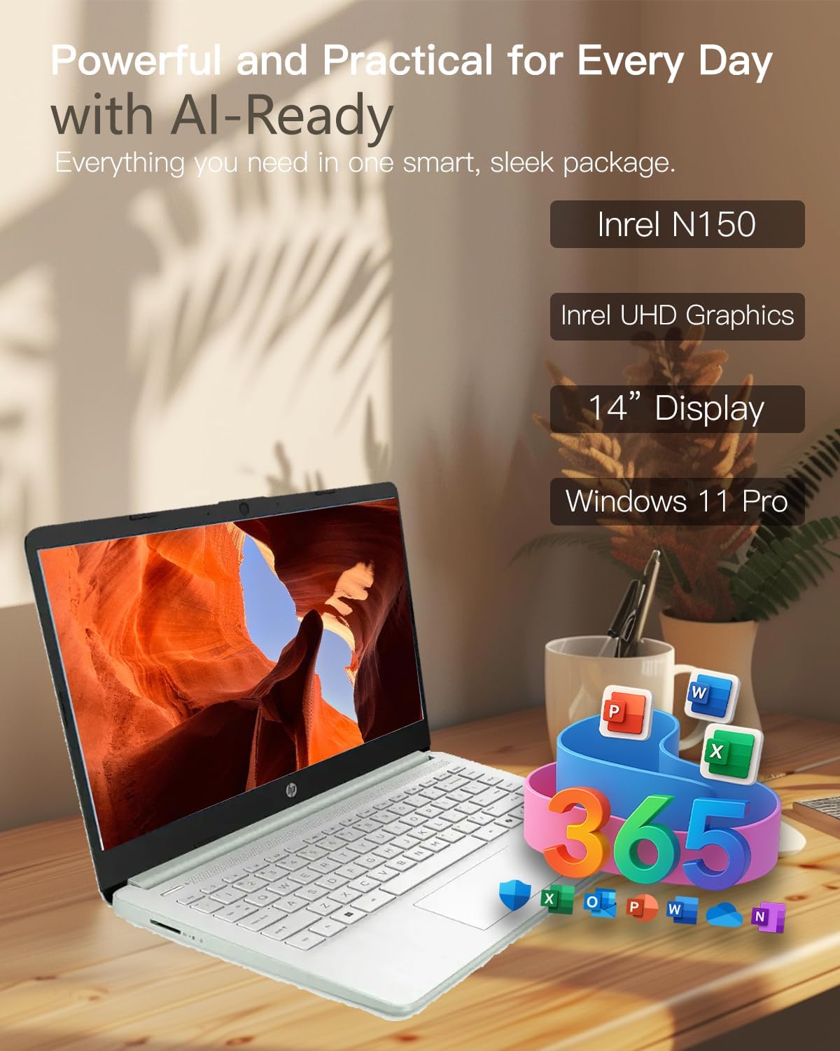 hp flagship everyday laptop computer win 11 pro & ai powered 1 y office 365 • intel quad core(up to 3.4ghz) • long battery • 32g ram • 128g ufs • w/256g sd card & dvd drive for student & business