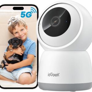 ieGeek 2K Indoor Home Security Cameras，360° Pet Camera with Auto Tracking, Motion & Sound Detection，3MP Night Vision, 2.4G/5G WiFi Dog Camera with Phone App, Cloud & Memory Storage, Works with Alexa