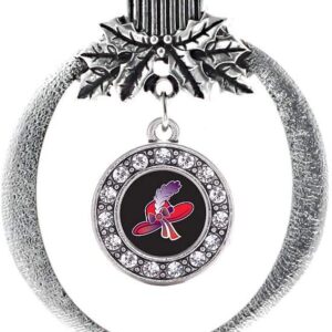 Inspired Silver - Red Hat - Silver Christmas Ornament - Circle Charm Christmas Tree Ornament with Cubic Zirconia - Holiday Hanging Decoration