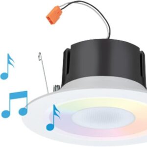 Juno 6 Inch Smart Recessed Light Speaker, Bluetooth, Alexa, Google Home Compatible, RGBW Speaker Downlight, Dynamic Color Red Green Blue White, Matte White (J6SLC RGBW MW M6)