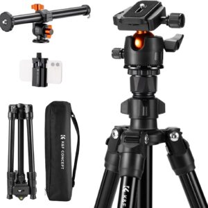 K&F Concept 76 inch Camera Tripod with Rotatable Multi-Angle Center Column,Lightweight Travel Outdoor DSLR Tripods with 360 Degree Ball Head Load Capacity 8kg/17.6lbs, Cellphone Clips for Smartphone