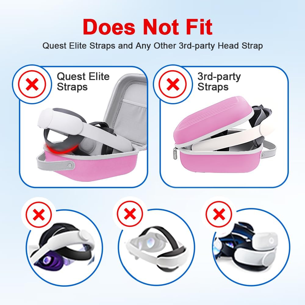 krypthos hard carrying case compatible with meta quest 3s/quest 3/quest 2/vision pro, portable vr gaming headset and touch controllers case with lens protector, suit for travel and home storage (pink)