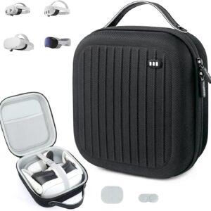 Krypthos Hard Carrying Case Compatible with Meta Quest 3S/Quest 3/Quest 2/Vision Pro, Portable VR Gaming Headset and Touch Controllers Case with Lens Protector, for Travel and Home Storage (Black)