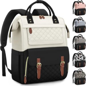 Laptop Backpack for Women, Large Capacity Work Business Backpack, 15.6inch Carry On Backpack Nurse Bag College Bookbag, Casual Daypack for Travel, beige