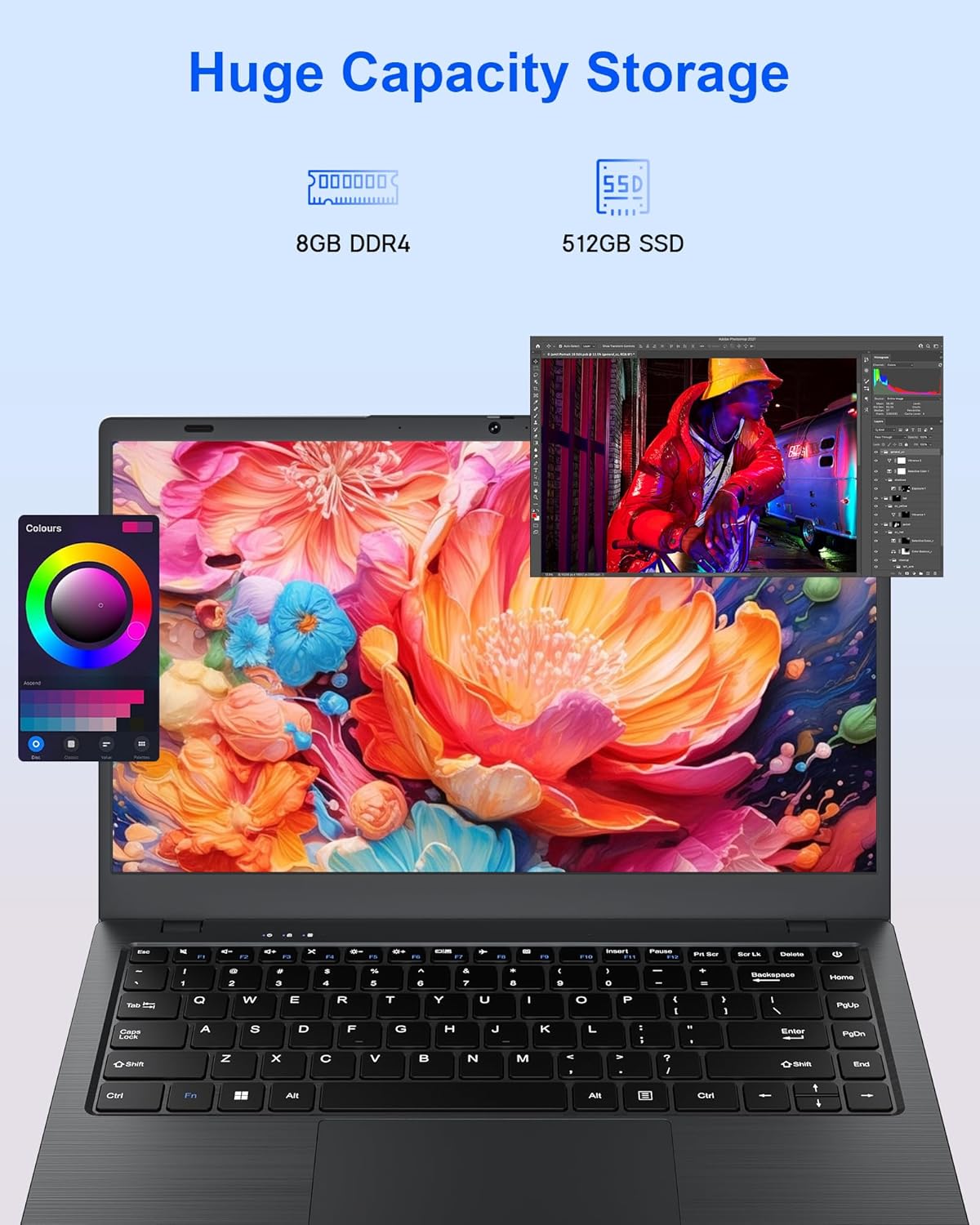 laptop, n4020 processor laptop computer with 8gb ram, 512gb ssd, 14 inch fhd ips display, dual band wifi 5, bt 5.0, gigabit ethernet, win 11 laptops for student home