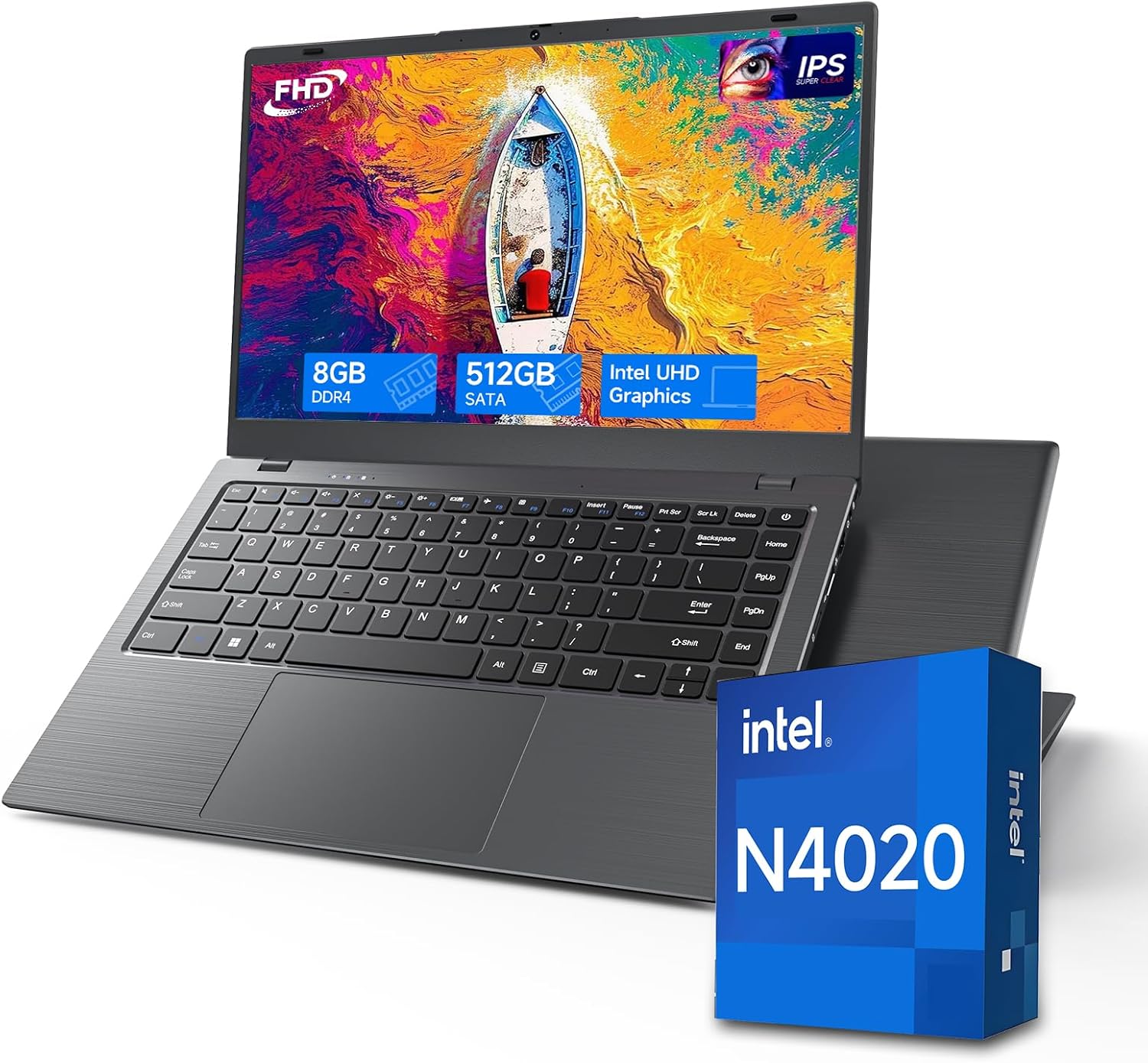 Laptop, N4020 Processor Laptop Computer with 8GB RAM, 512GB SSD, 14 inch FHD IPS Display, Dual-Band WiFi 5, BT 5.0, Gigabit Ethernet, Win 11 Laptops for Student Home