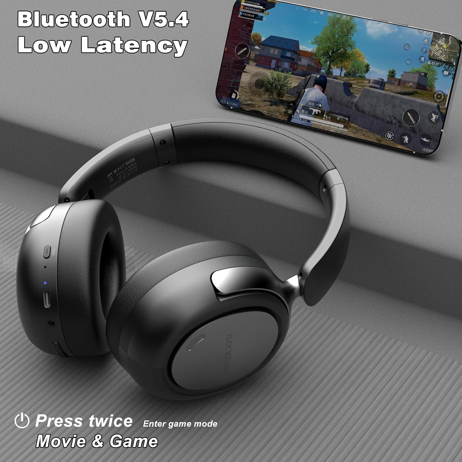 lc40 hybrid active noise cancelling headphones over ear, bluetooth headphones with mic, hifi audio wireless headset with 100h playtime, tv/gaming/travel/office/school