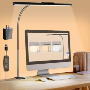 litren Clip On Desk Lamps for Office Home Desk Lights with Clamp with 3 Light Modes,10 Brightness 10W USB Adapter Adjustable LED Clamp Light for Computer Desktop Workbench Monitor Lamp