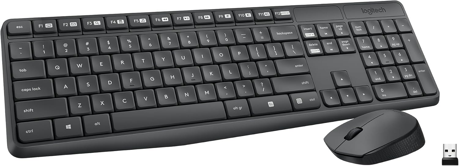Logitech MK235 Wireless Keyboard and Mouse Combo for Windows, USB Receiver, Long Battery Life, Laptop and PC Keyboard and Mouse Wireless