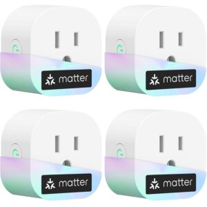 meross Matter Smart Plug Mini, FFS Easy Setup, 100% Privacy Smart Outlet, Compact Size, Support Apple Home, Alexa, Google Home with Schedule and Timer, App and Voice Control, 2.4G Wi-Fi Only (4 Pack)