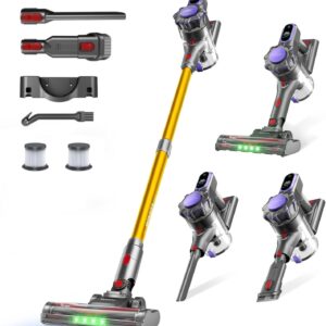 MONSGA Cordless Vacuum Cleaner, 45KPa 400W Stick Vacuum for Home, 50Mins Anti-Tangled Vacuum Cleaner with Charging Dock, Light-weighted Handheld Vacuum for Pet Hair/Carpet/Floor, LED Touch Display,MV3