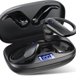 NDO Wireless Earbuds Bluetooth 5.3 Headphones Sport,IPX7 Waterproof Sports Earphones with Earhooks,48H Playtime,Lightweight 7.8g,Fast Charging Case,Noise Cancelling Mic for Running Gym Workout-Black