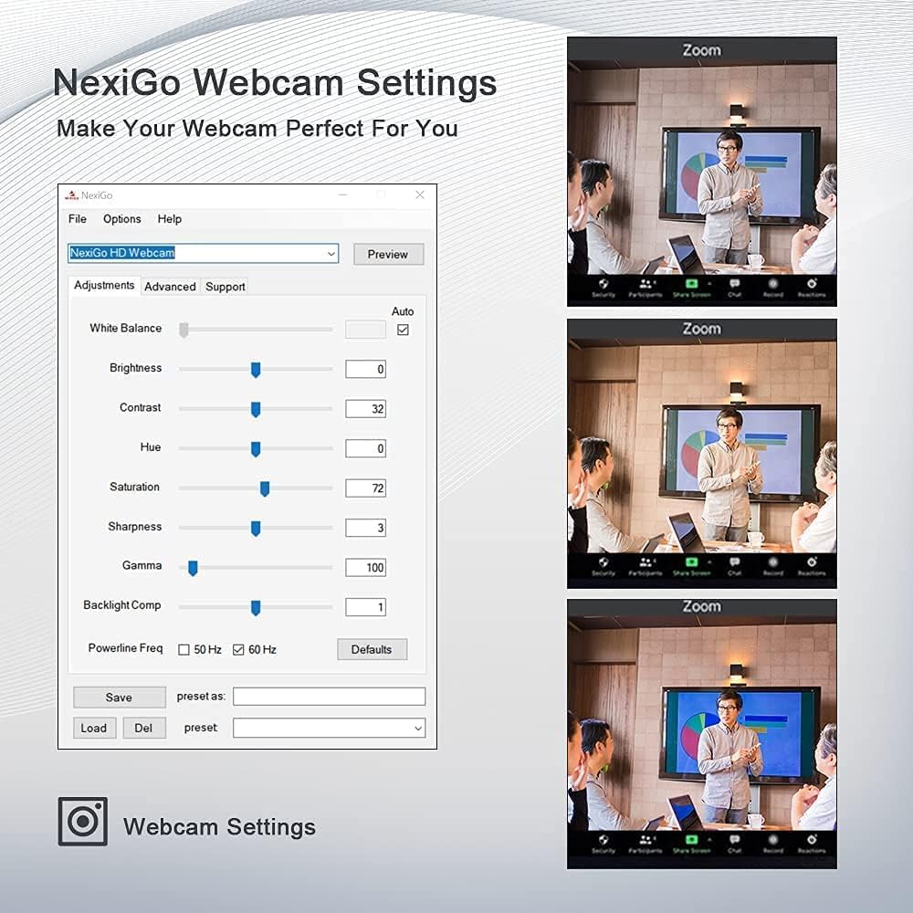nexigo n980p 1080p 60fps webcam with microphone and software control, usb computer camera, built in dual noise reduction mics, 120° wide angle for zoom/skype/facetime/teams, pc mac laptop desktop