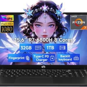 NIMO 15.6" IPS FHD-Gaming-Laptop, 8 Cores AMD Ryzen 7 6800H 32GB DDR5 RAM 1TB SSD (Beat i7-12700H, Up to 4.7GHz) AMD Radeon 680M GPU-Computer with 100W Type-C Backlit Keyboard Fingerprint Blue