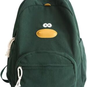 Novelty Duck Backpack Funny Animal Cartoon Corduroy Backpack Kawaii Aesthetic Laptop Backpack Preppy Stuff (Green)