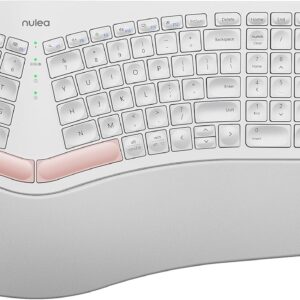 Nulea KM75 Wireless Keyboard and Mouse Combo, Comfortable Natural Typing, Palm Rest, Multi-Device (Bluetooth, 2.4G, Wired), Rechargeable, for Multi-OS, Windows, Mac, Android (White Pink)