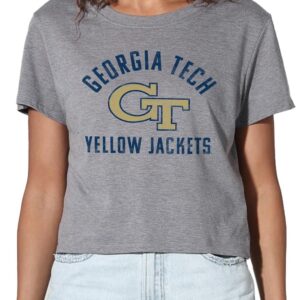 Official Collegiate Large Distressed Logo Women's Apparel Crop Top T-Shirt Collection, Athletic Heather
