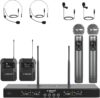 Phenyx Pro Wireless Microphone System, 4-Channel Wireless Mic Set with Handheld/Bodypack/Headset/Lapel Mics, Cordless Microphone for Singing, Karaoke, Church (PTU-5200-2H2B)