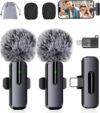 Professional Wireless Mini Microphone for iPhone - 2 Pack Lavalier bluetooth Microphone for Video Recording, 2 In 1 Noise Reduction Lapel Mic for Ipad, Android, Mini Mic for Content Creators Podcast