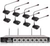 Pyle 8 Channel Wireless Microphone System - Portable VHF Cordless Audio Mic Set with 1/4" and XLR Output, Dual Antenna, - Includes 8 Table Top Mics, Rack Mountable Receiver Base - Pyle PDWM8300,Black