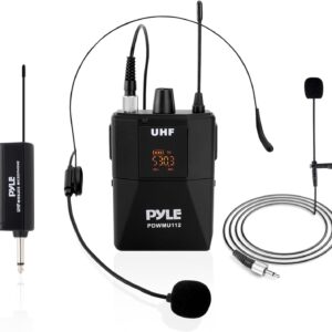 Pyle UHF Wireless Microphone System Kit - Portable Professional Cordless Microphone Set with Headset, Lavalier, Beltpack Transmitter, Receiver - Karaoke & Conference