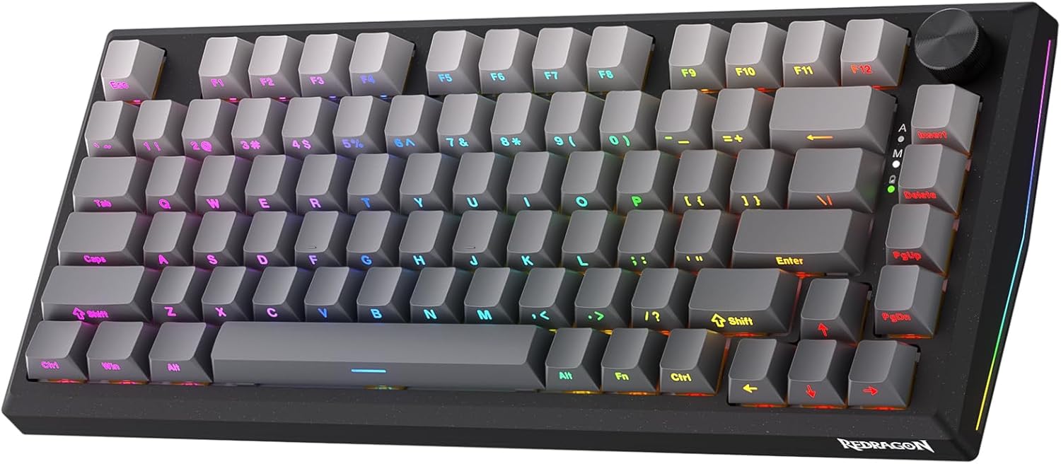 Redragon K687 PRO Wireless CNC Gasket Gaming Keyboard, 81 Keys Mechanical Keyboard w/Premium CNC Aluminum Board, Easy-Control Knob, 5-Layer Noise Dampening, Custom Linear Switch, PBT Gradient Keycaps