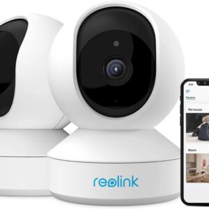 REOLINK Home Security Camera System, 3MP HD Plug-in Indoor WiFi Pan Tilt Pet Camera, Baby Monitor, Night Vision, 2 Way Talk, Smart Human/Pet Detection, Local microSD Card Storage, E1(2 Pack)