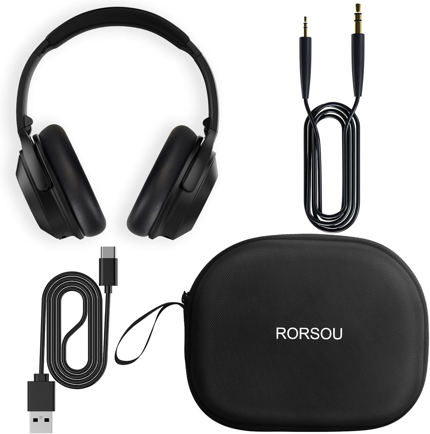 rorsou a6 hybrid active noise cancelling headphones with transparent modes, wireless over ear bluetooth headphones with mic, hifi stereo headset with low latency, memory foam ear cups, black