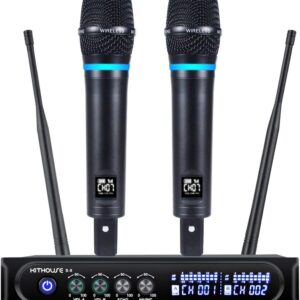 S9 UHF Rechargeable Wireless Microphone System Karaoke Microphone Wireless Mic Cordless Dual with Bluetooth Receiver Box + Volume Control ECHO for Karaoke Singing Speech Meeting Church, 200FT
