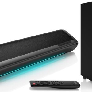 Saiyin Sound Bar for Smart TV with Subwoofer, 2.1 Deep Bass 100W Soundbar TV Speaker Home Theater Surround System PC Gaming Bluetooth/AUX/Optical Connection, Wall Mountable 17-inch