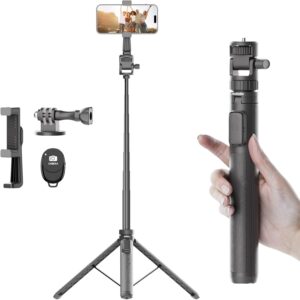 Selfie Stick Tripod for iPhone and Android, 70" Camera Tripod Stand for Phone with Remote, Universal Phone Holder, Action Camera Adapter for Selfies Video Recording