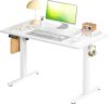 SMUG Standing Desk, Adjustable Height Electric Sit Stand Up Down Computer Table, 40x24 Inch Ergonomic Rising Modern Lift Motorized Gaming Desktop Workstation for Work Home Office, White