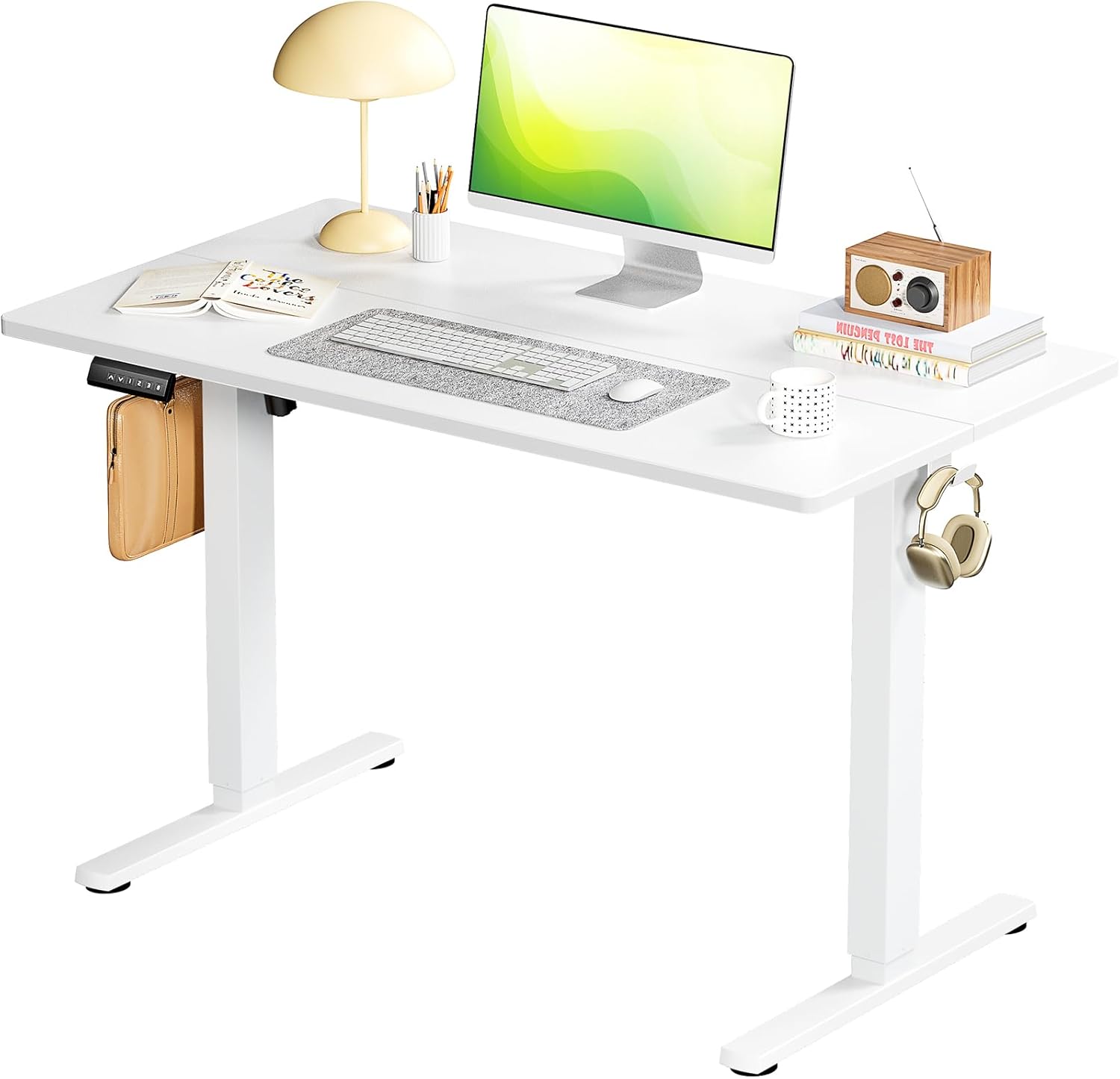SMUG Standing Desk, Adjustable Height Electric Sit Stand Up Down Computer Table, 40x24 Inch Ergonomic Rising Modern Lift Motorized Gaming Desktop Workstation for Work Home Office, White