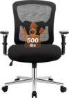 Sweetcrispy Big and Tall Office Desk Chair with Lumbar Support, 500lbs Heavy Duty Mesh Ergonomic Computer Chair with 4D Armrest and Wide Comfy Seat, Wheels for Adult
