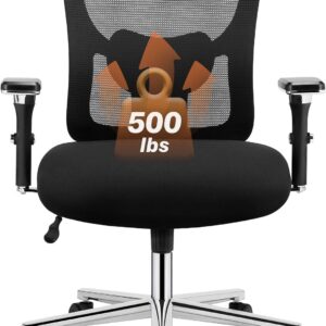 Sweetcrispy Big and Tall Office Desk Chair with Lumbar Support, 500lbs Heavy Duty Mesh Ergonomic Computer Chair with 4D Armrest and Wide Comfy Seat, Wheels for Adult