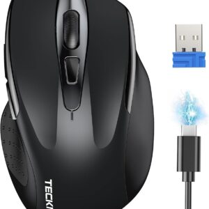 TECKNET Wireless Mouse Rechargeable, 2.4G USB-A Silent Mouse, Quiet Click, 6 Adjustable 4800 DPI, Cordless Computer Mice, Ergonomic Mice for Laptop, 6 Buttons for Chromebook, Ergo Grip - Black