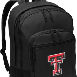 Texas Tech Backpack -Medium Size - Classic Style TTU Red Raiders Backpack - Laptop Sleeve - Lightweight - Durable (Black)