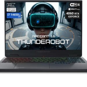 Thunderobot Radiant 16 4060 2.5K Gaming Laptop | 16" QHD+ 240Hz Display | 14th Gen Core i7-14650HX | GeForce RTX 4060 | 32GB DDR5 | 1TB SSD | RGB Backlit KB | Wi-Fi 6 | Win 11 Home | Gray