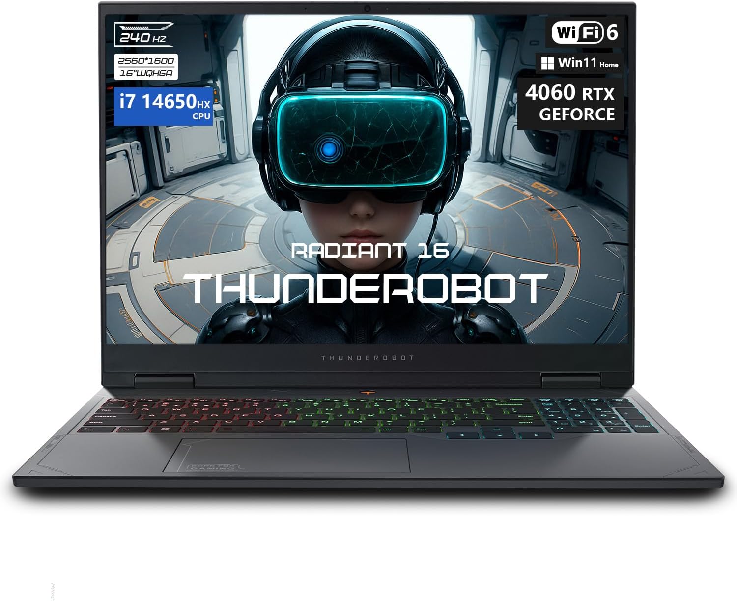 Thunderobot Radiant 16 4060 2.5K Gaming Laptop | 16" QHD+ 240Hz Display | 14th Gen Core i7-14650HX | GeForce RTX 4060 | 32GB DDR5 | 1TB SSD | RGB Backlit KB | Wi-Fi 6 | Win 11 Home | Gray