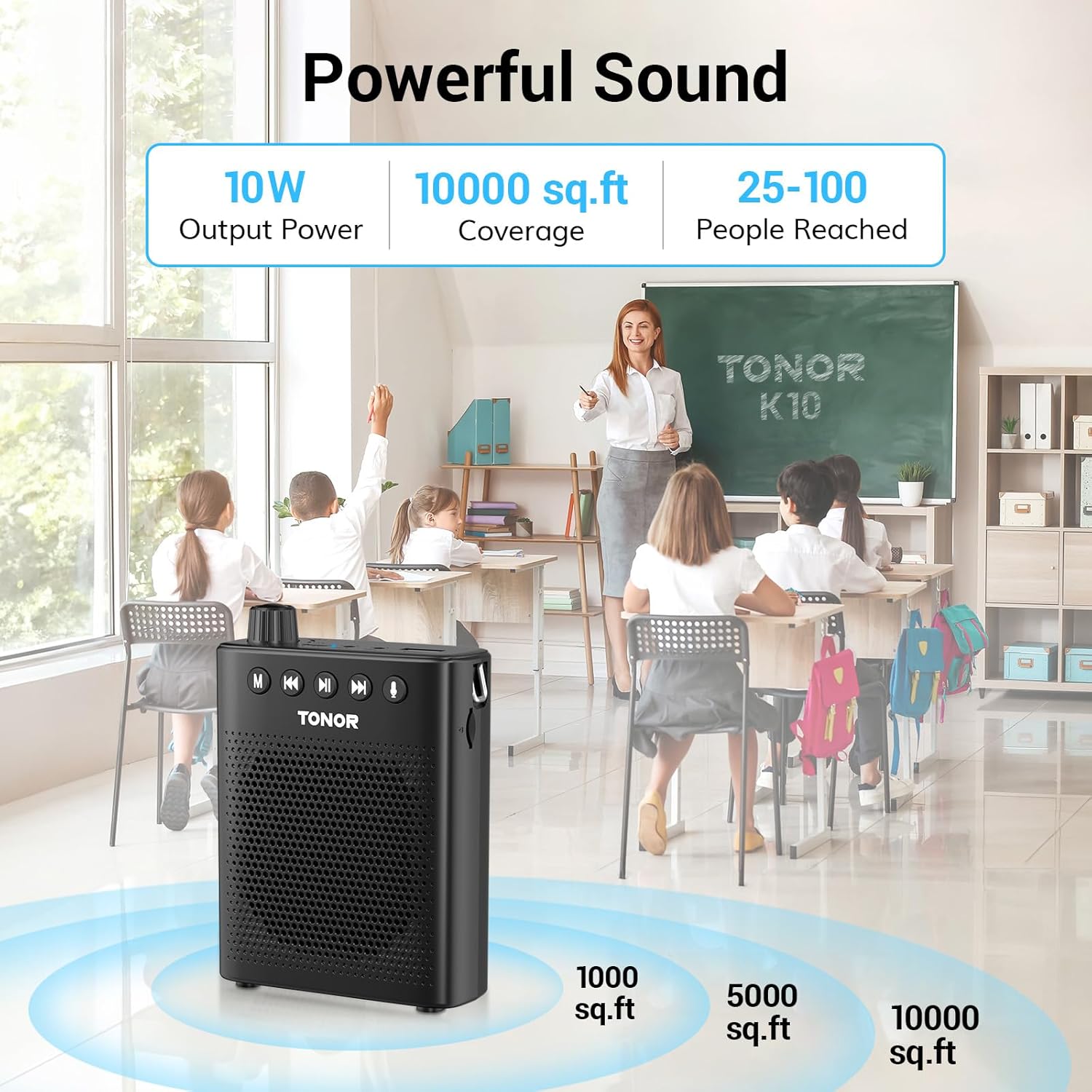 tonor portable voice amplifier for teachers, rechargeable mini pa system with wired headset microphone and waistband, megaphone speaker for classroom, training, yoga, speech, meeting, tour guides k10