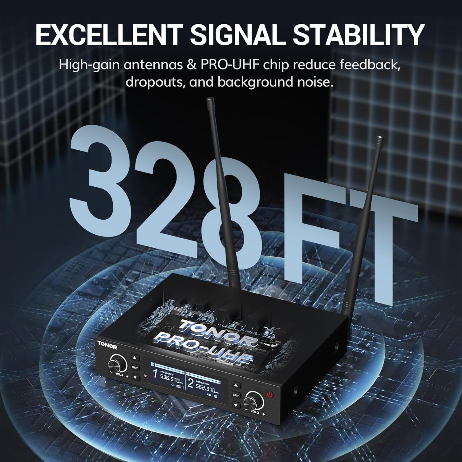 tonor wireless microphone system, auto scan & pair professional rechargeable wireless mic, 2x100 uhf metal cordless dynamic mic set for karaoke, church, singing, wedding, meeting, dj, 328ft tw750