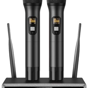 TONOR Wireless Microphone System, Professional Metal Cordless Karaoke Microphones, Handheld Dynamic Mic Set with Receiver for Party, Meeting, KTV, Church, DJ, Wedding, Singing, 200ft, TW820 Black