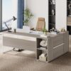 Tribesigns 71 inch Executive Desk, L Shaped Desk with Cabinet Storage, Executive Office Desk with Shelves, Business Furniture Set Workstation for Home Office, Gray and White