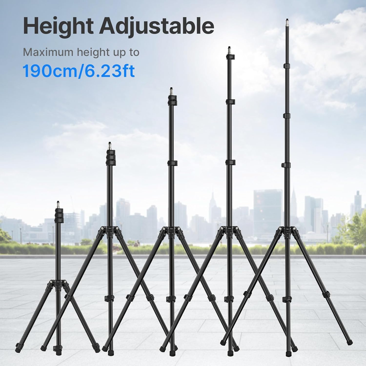 ulanzi tt43 extendable photography light stand, adjustable 6.23ft aluminum tripod, reversible portable studio lighting tripod for continute output lighting/strobe light/webcams/cameras/softbox