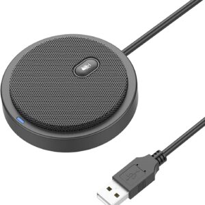 Upgraded USB Conference Microphone for Computer, 360° Omnidirectional Condenser Mic with Mute Key, Great for Video Conference, Gaming, Chatting, Skype, Plug & Play, Windows macOS, Ideal for Gift